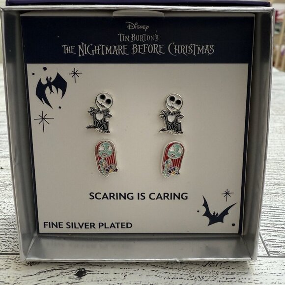 Jack Skeleton Sally Burton Nightmare Before Christmas Earrings Scaring is Caring - Picture 1 of 6